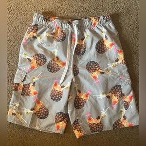 Beverly Hills Polo Club Swim Bottom Trunks, Grey with Pineapples, Size Medium